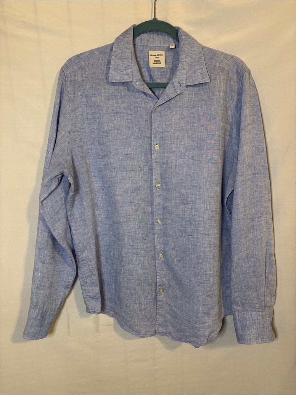 Murano Baird McNutt men's blue  button-down shirt 100% linen medium